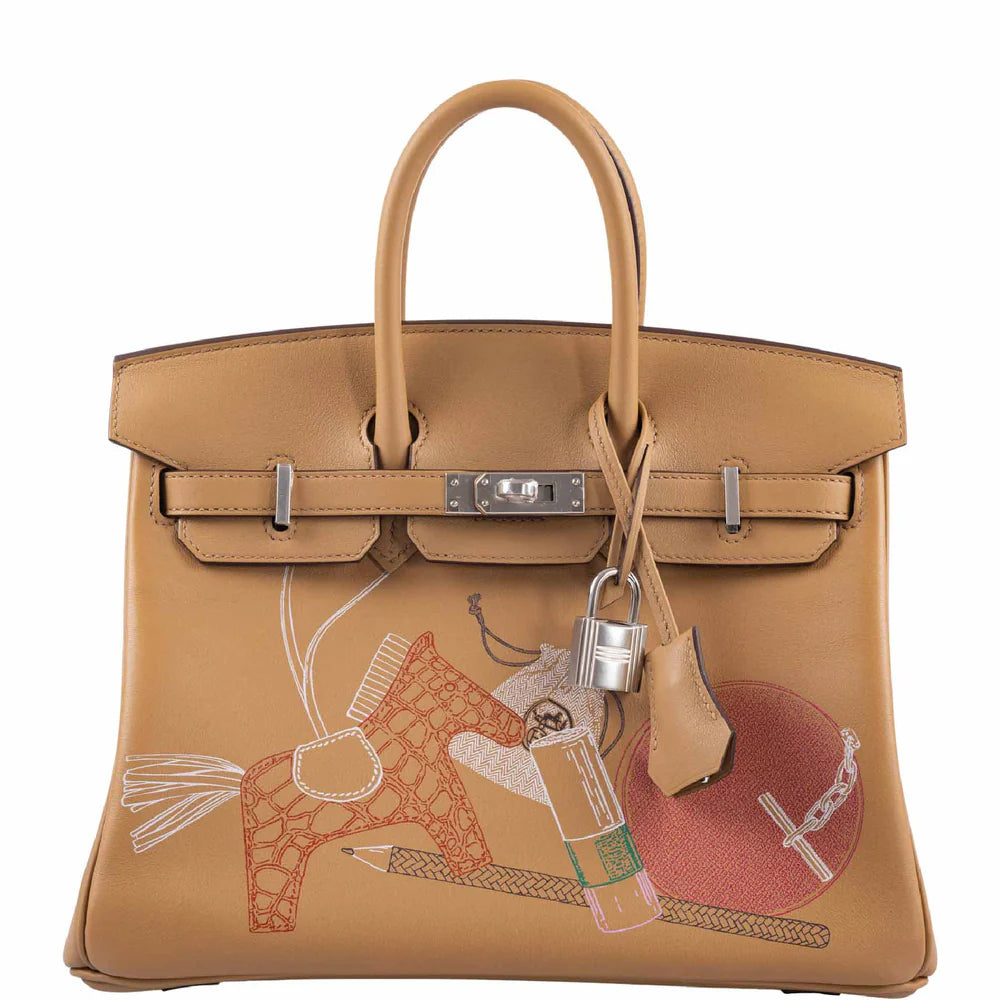 HERMÈS IN AND OUT BIRKIN 25 BISCUIT PRINTED SWIFT PALLADIUM HARDWARE