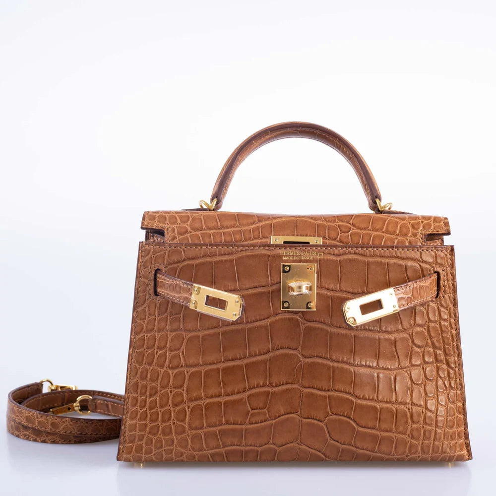 HERMÈS KELLY 20 MINI II SELLIER GOLD MATTE ALLIGATOR WITH GOLD HARDWARE