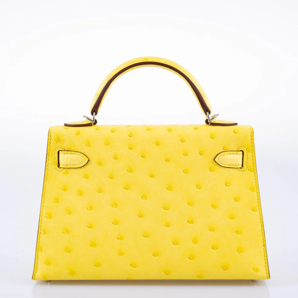 HERMÈS KELLY 20 MINI II SELLIER JAUNE CITRON OSTRICH PALLADIUM HARDWARE