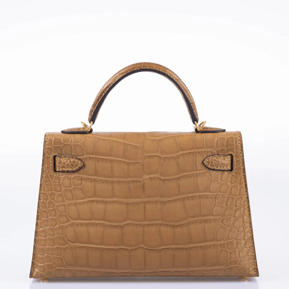 HERMÈS KELLY 20 MINI II SELLIER KRAFT MATTE ALLIGATOR WITH GOLD HARDWARE