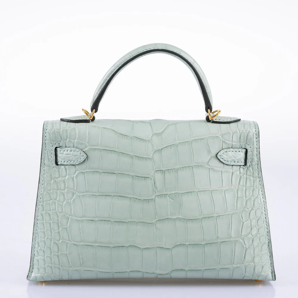 HERMÈS KELLY 20 MINI II SELLIER VERT D'EAU MATTE ALLIGATOR GOLD HARDWARE