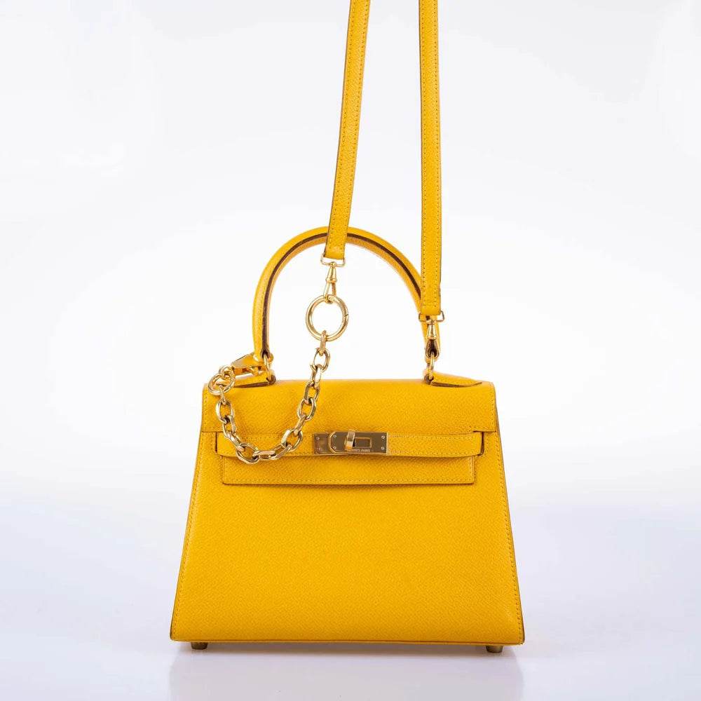 HERMÈS KELLY 20 MINI SELLIER JAUNE COURCHEVEL LEATHER GOLD HARDWARE