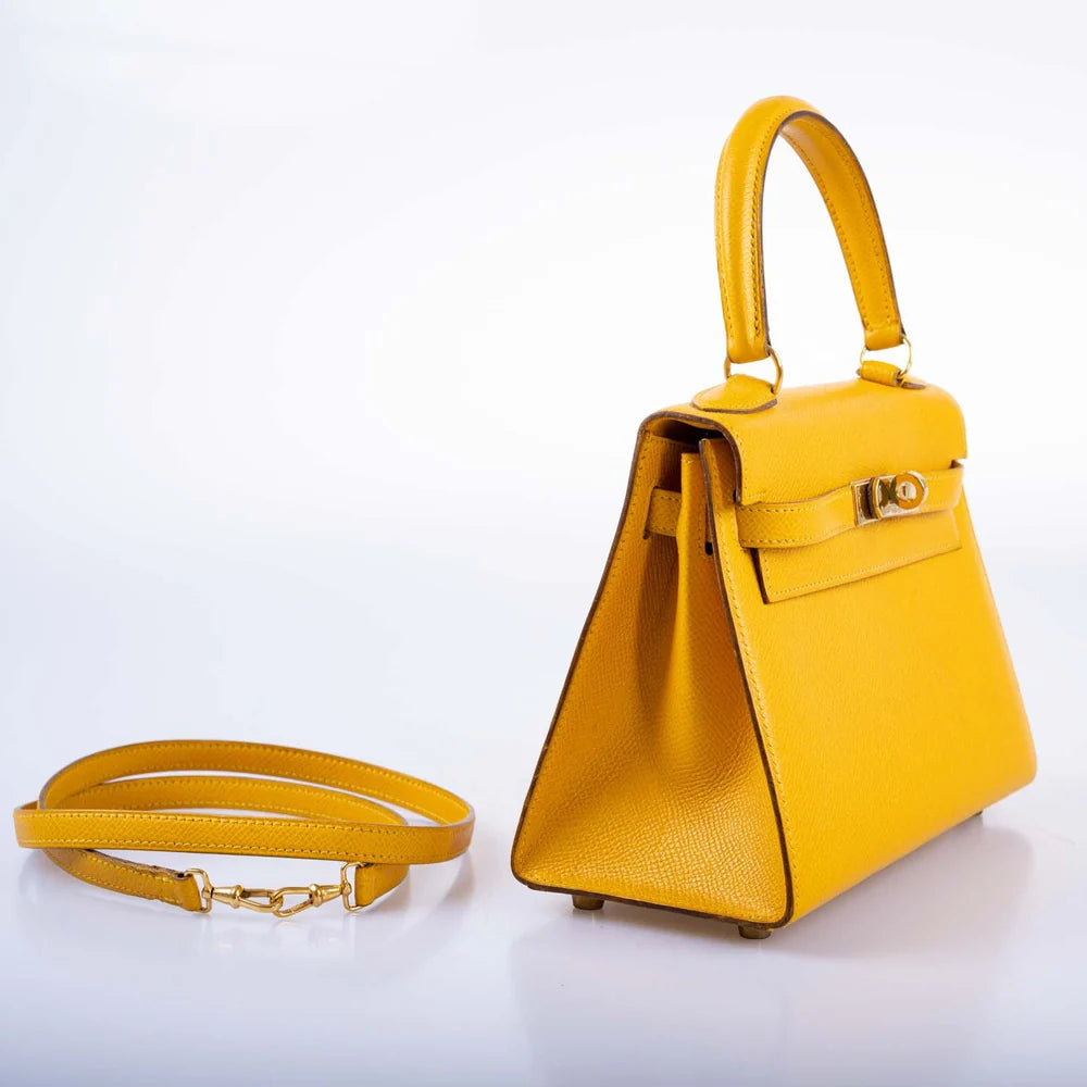 HERMÈS KELLY 20 MINI SELLIER JAUNE COURCHEVEL LEATHER GOLD HARDWARE