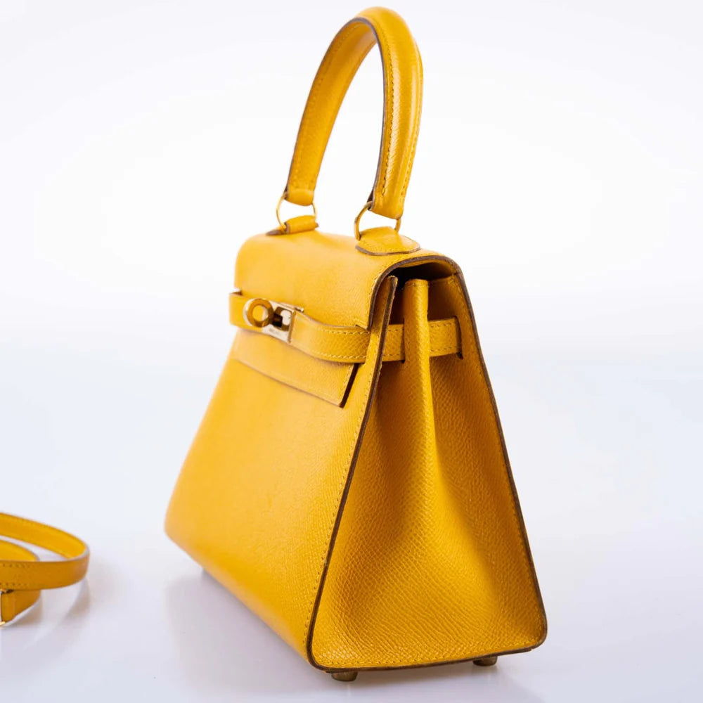 HERMÈS KELLY 20 MINI SELLIER JAUNE COURCHEVEL LEATHER GOLD HARDWARE