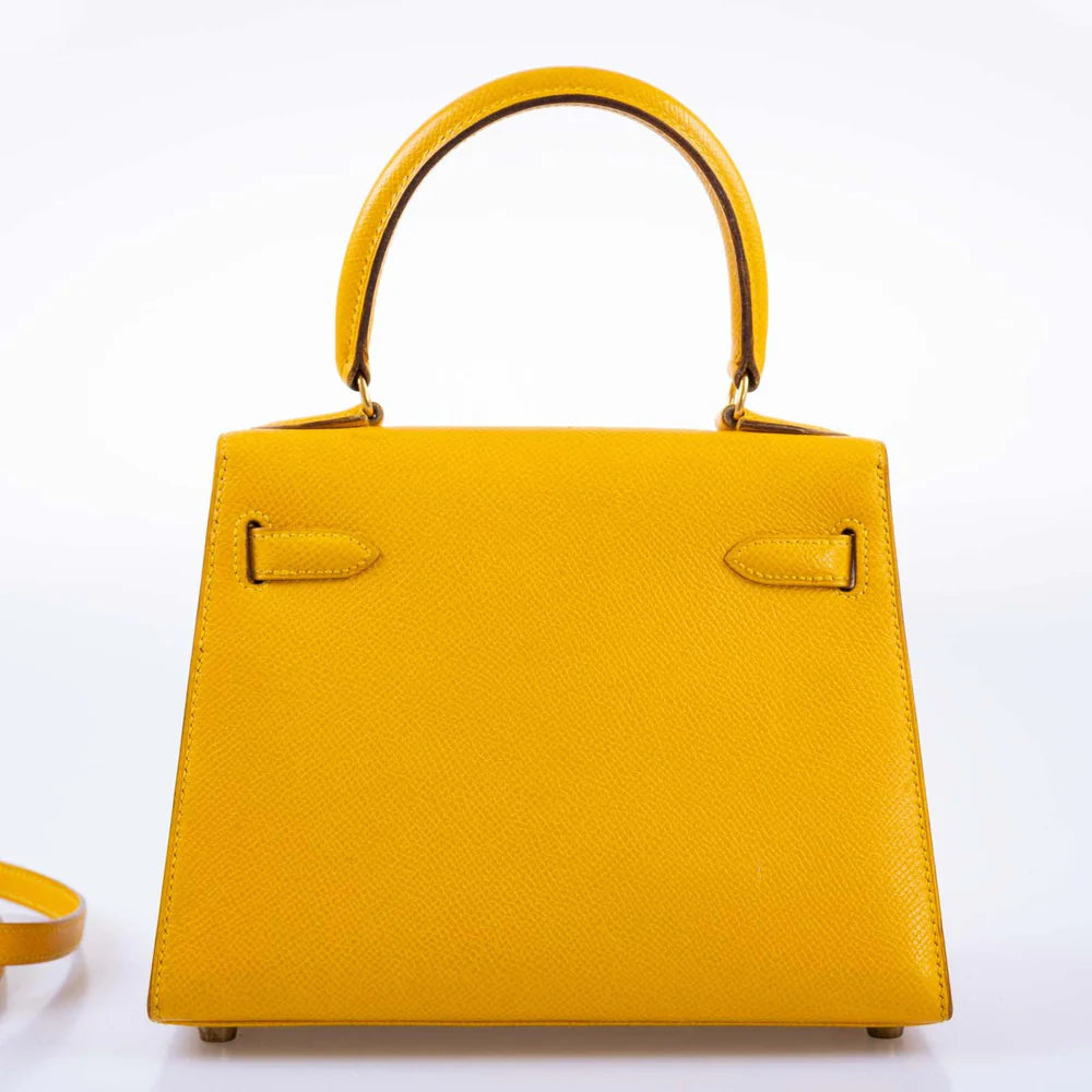 HERMÈS KELLY 20 MINI SELLIER JAUNE COURCHEVEL LEATHER GOLD HARDWARE