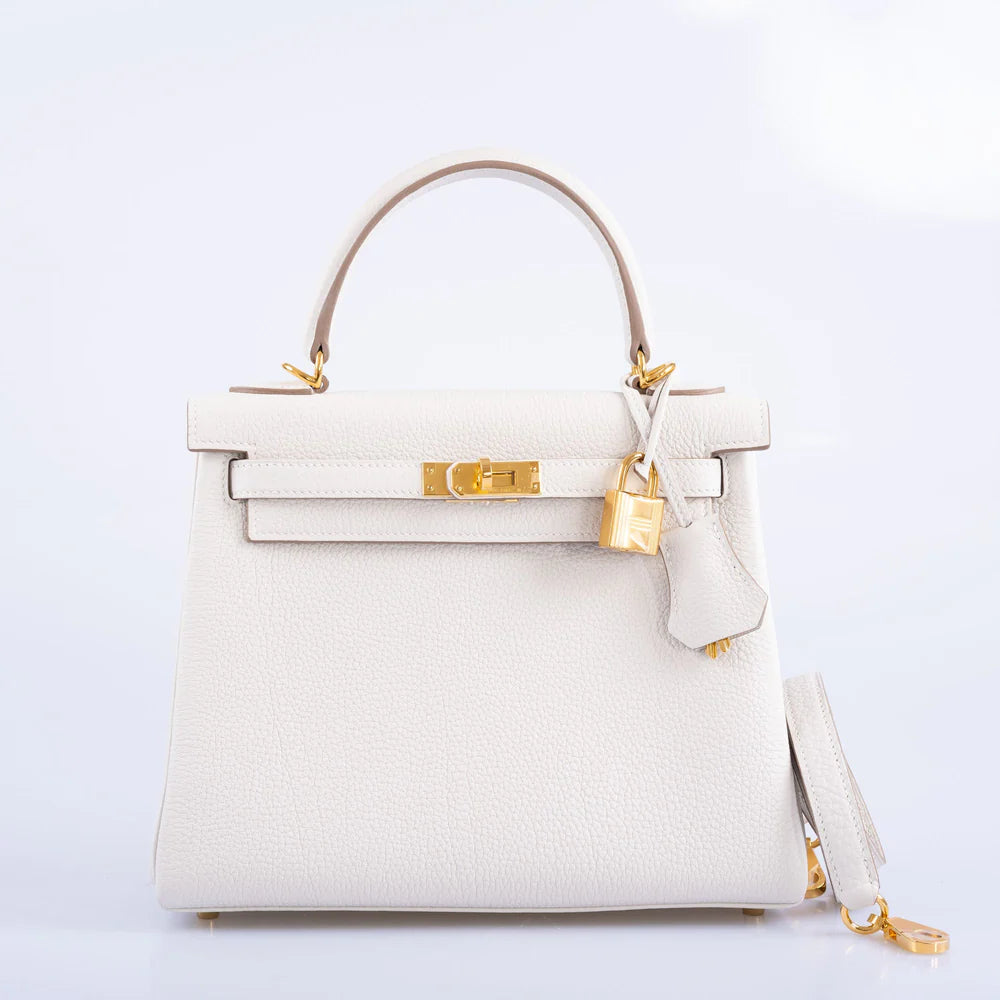 HERMÈS KELLY 25 RETOURNE GRIS PALE TOGO GOLD HARDWARE