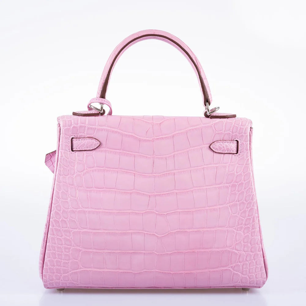 HERMÈS KELLY 25 RETOURNE MATTE 5P BUBBLEGUM PINK ALLIGATOR PALLADIUM HARDWARE