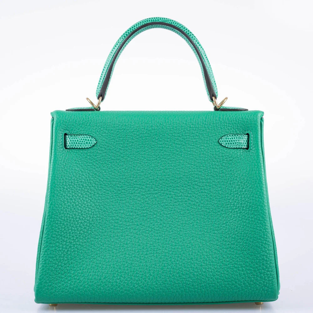 HERMÈS KELLY 25 RETOURNE TOUCH MENTHE TOGO AND LIZARD GOLD HARDWARE