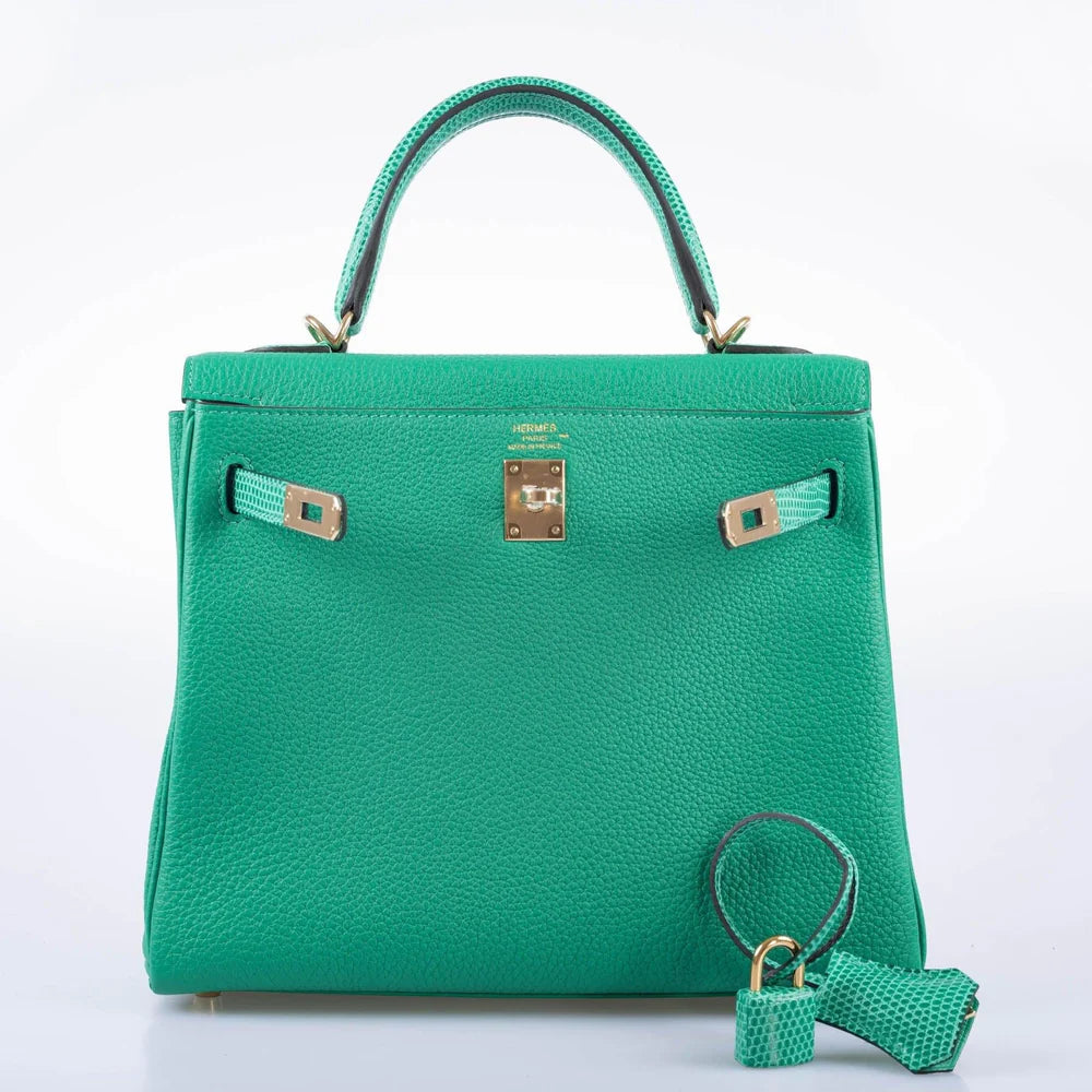 HERMÈS KELLY 25 RETOURNE TOUCH MENTHE TOGO AND LIZARD GOLD HARDWARE