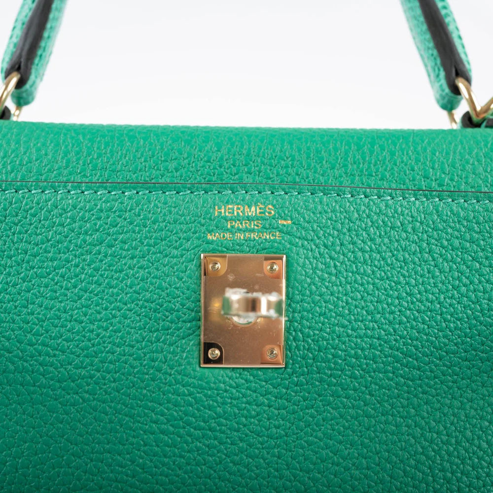 HERMÈS KELLY 25 RETOURNE TOUCH MENTHE TOGO AND LIZARD GOLD HARDWARE