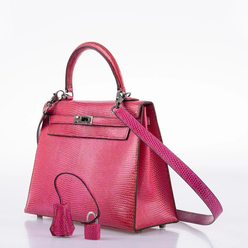 Kelly 25 Sellier Fuchsia Lizard Palladium Hardware