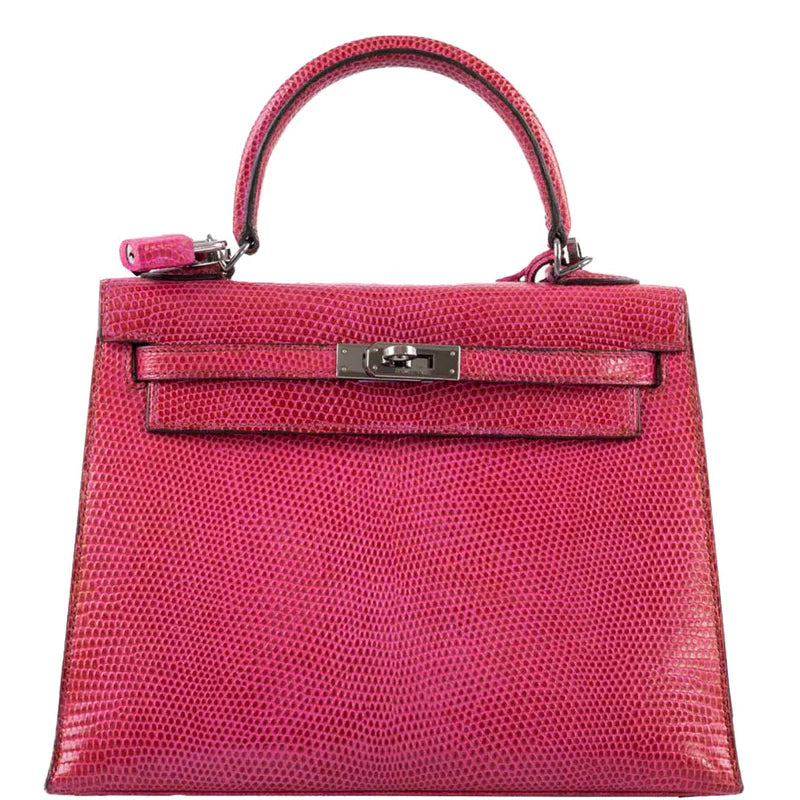 Kelly 25 Sellier Fuchsia Lizard Palladium Hardware