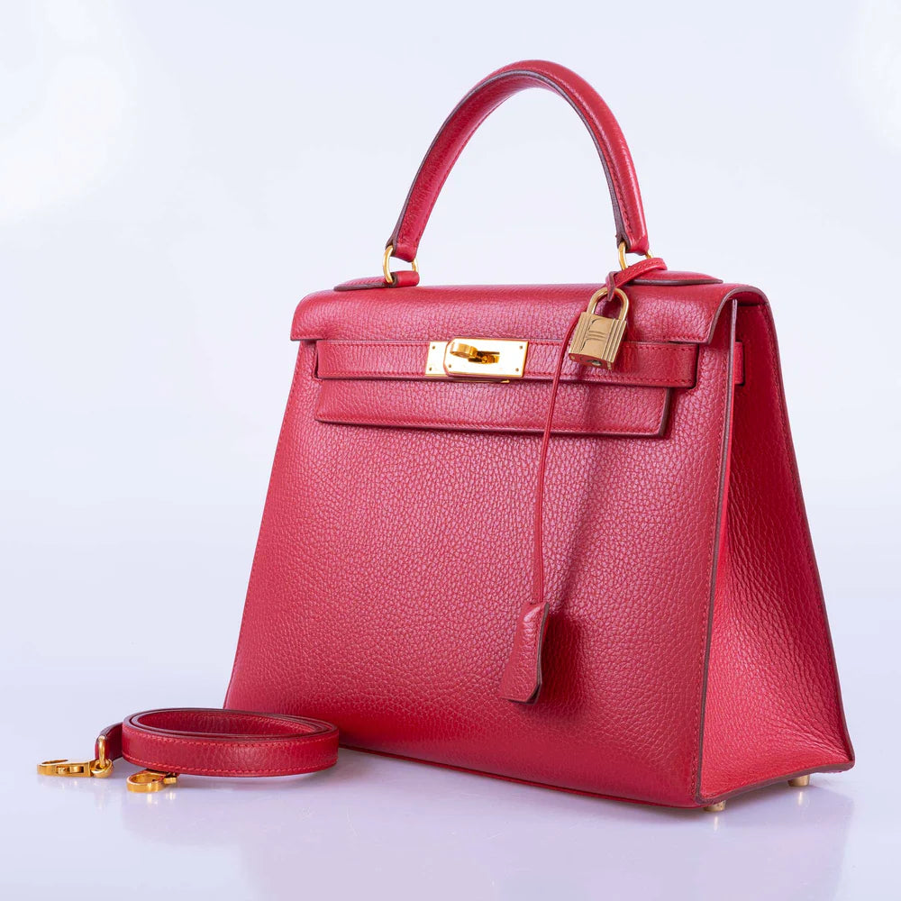 HERMÈS KELLY 28 ROUGE VIF ARDENNE WITH GOLD HARDWARE