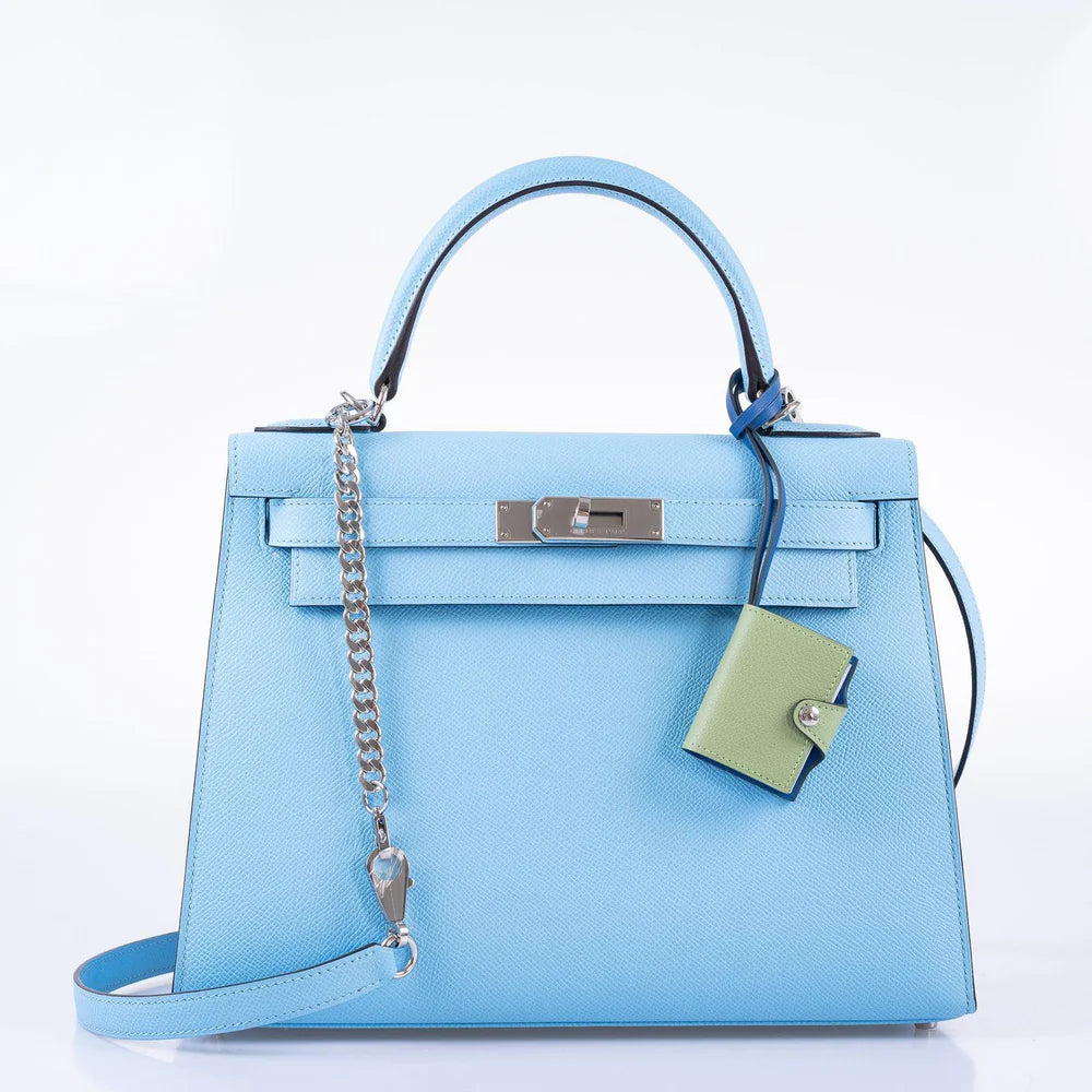 HERMÈS KELLY 28 SELLIER BLEU CELESTE EPSOM PALLADIUM HARDWARE