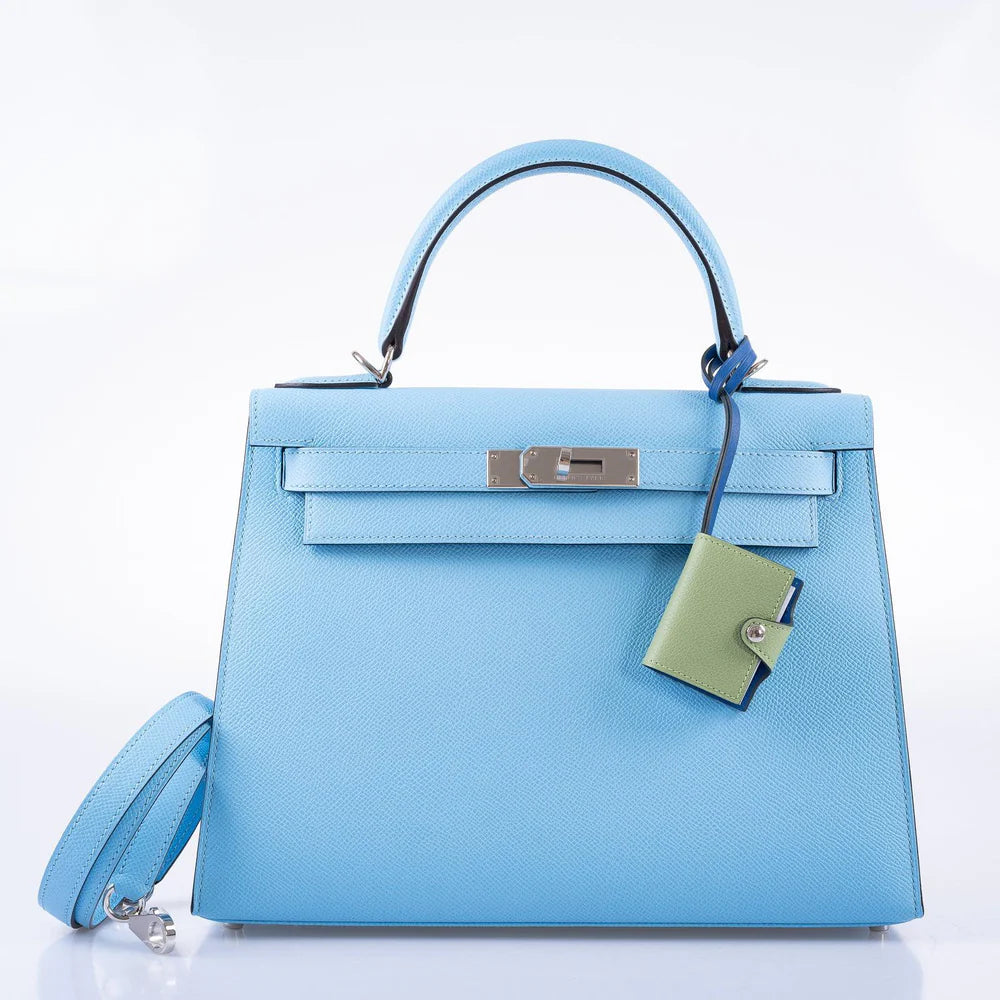 HERMÈS KELLY 28 SELLIER BLEU CELESTE EPSOM PALLADIUM HARDWARE