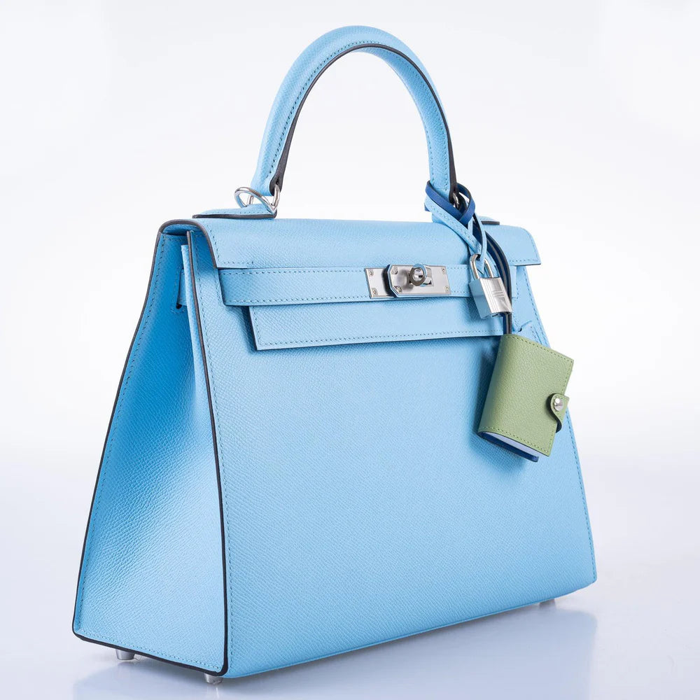 HERMÈS KELLY 28 SELLIER BLEU CELESTE EPSOM PALLADIUM HARDWARE