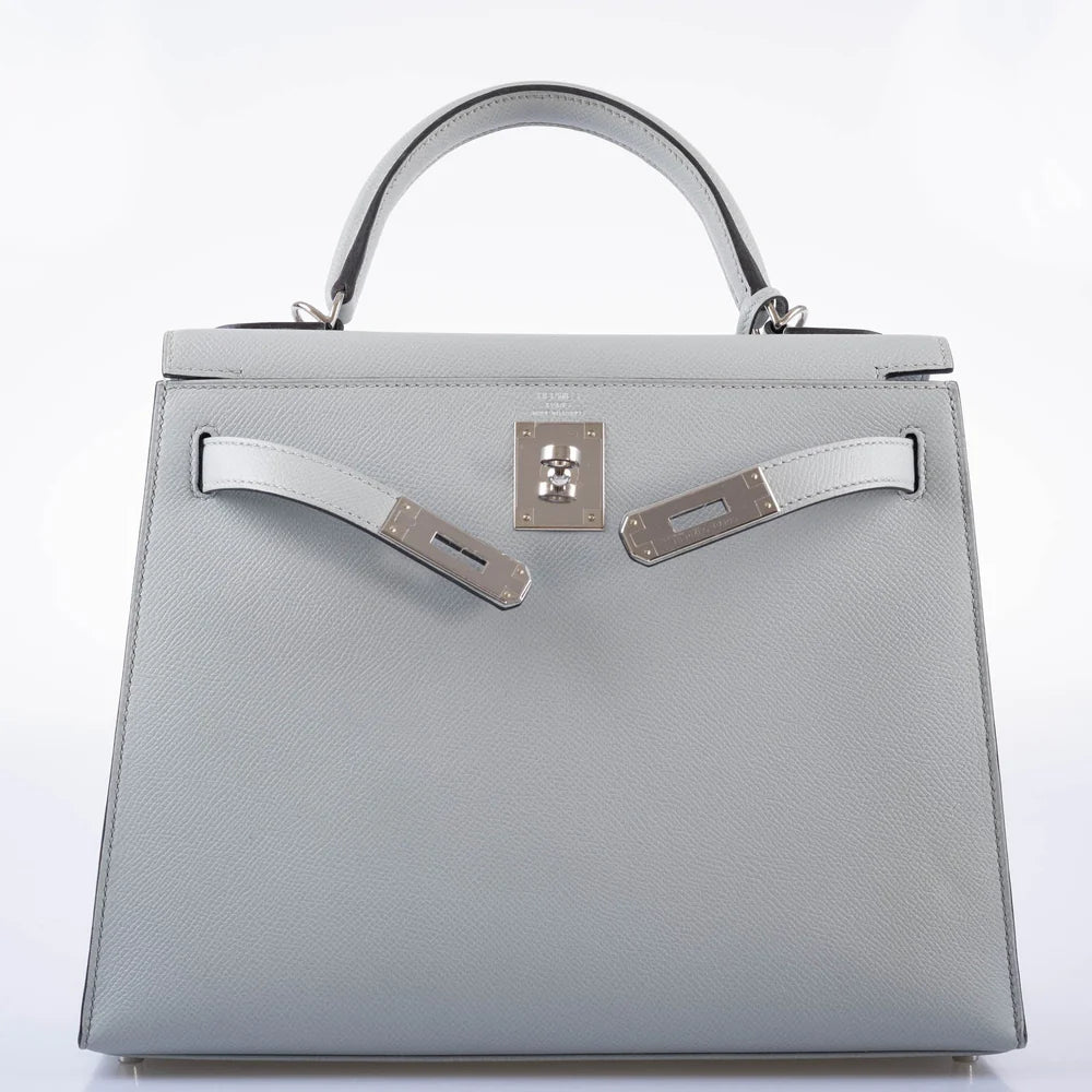 HERMÈS KELLY 28 SELLIER BLUE GLACIER EPSOM PALLADIUM HARDWARE