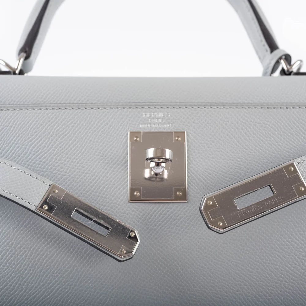 HERMÈS KELLY 28 SELLIER BLUE GLACIER EPSOM PALLADIUM HARDWARE