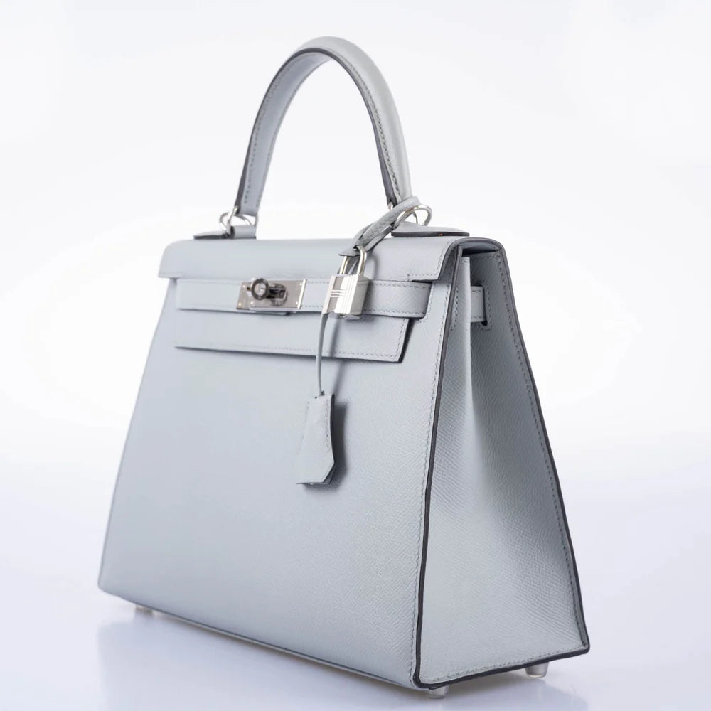 HERMÈS KELLY 28 SELLIER BLUE GLACIER EPSOM PALLADIUM HARDWARE