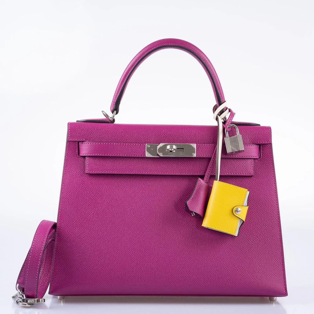 HERMÈS KELLY 28 SELLIER ROSE POURPRE EPSOM PALLADIUM HARDWARE