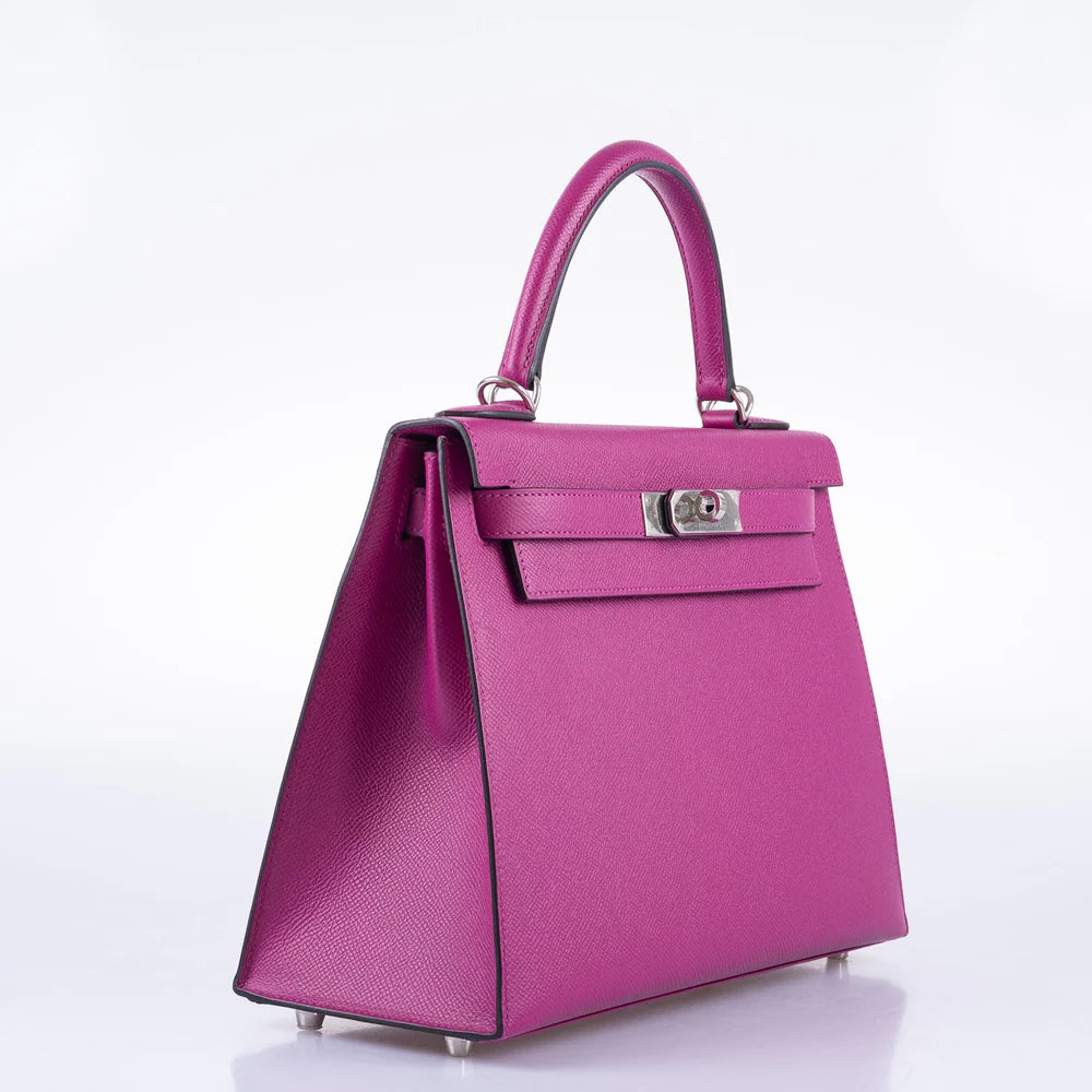 HERMÈS KELLY 28 SELLIER ROSE POURPRE EPSOM PALLADIUM HARDWARE