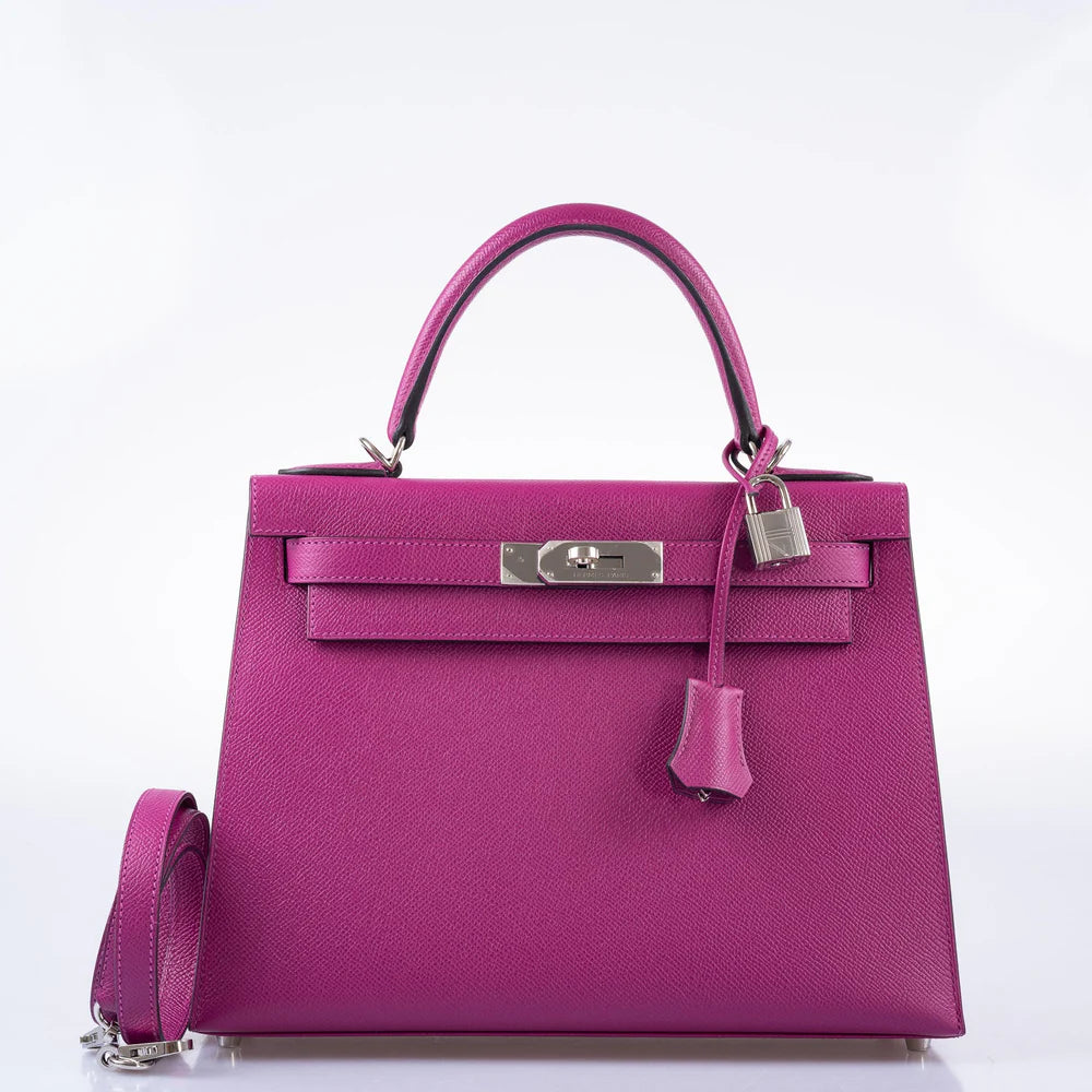 HERMÈS KELLY 28 SELLIER ROSE POURPRE EPSOM PALLADIUM HARDWARE