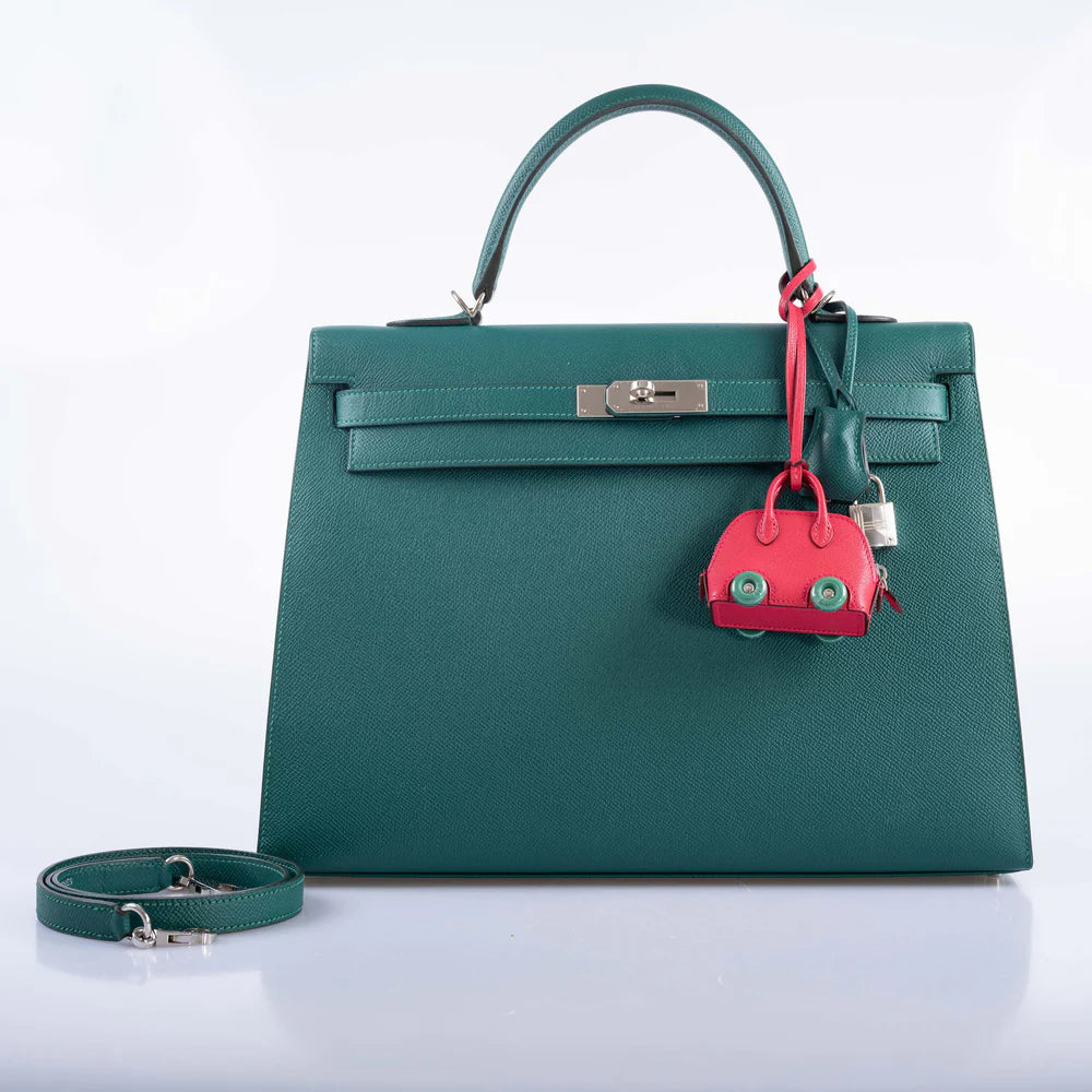 HERMÈS KELLY 35 SELLIER MALACHITE EPSOM PALLADIUM HARDWARE