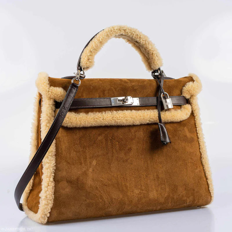 Teddy Kelly 35 Fauve Doblis Suede and Mouton Shearling Palladium Hardware