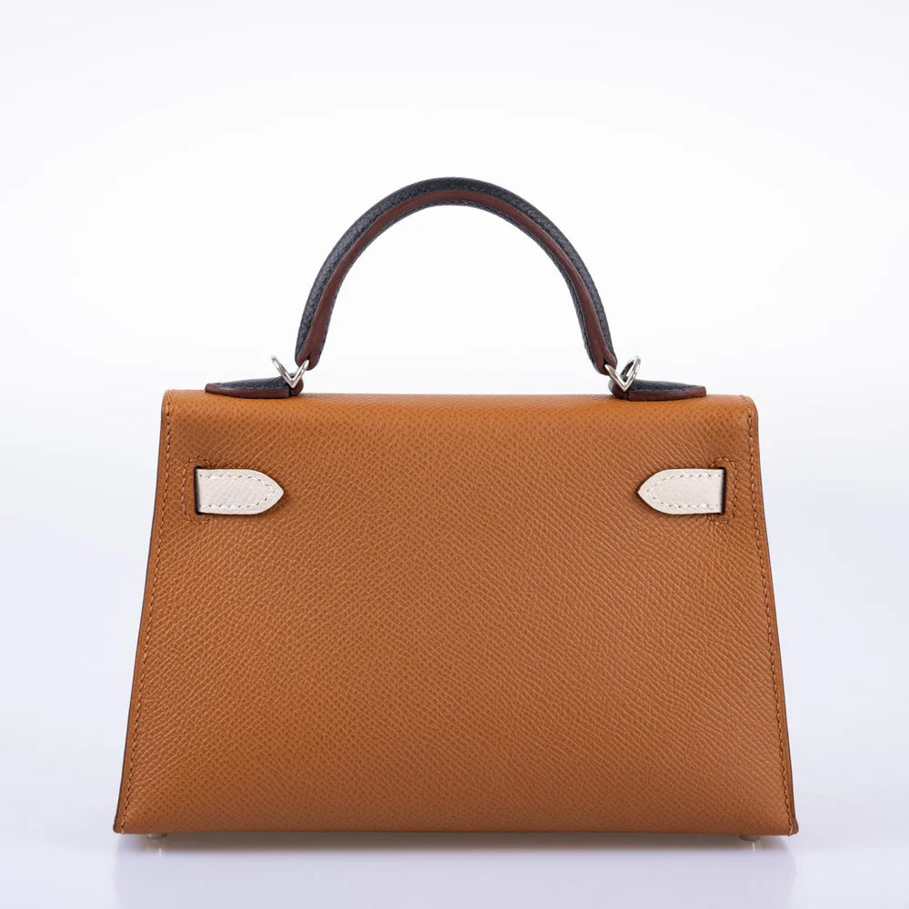 HERMÈS TRICOLOR MINI KELLY 20 GOLD, NATA, AND BLACK EPSOM PALLADIUM HARDWARE