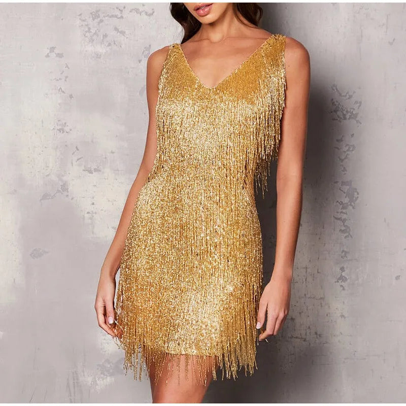 Tassel Sequins Feather Mini Dress