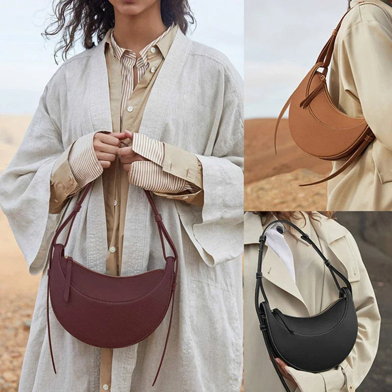 Luxury Genuine Leather Crossbody Bag French Half Moon