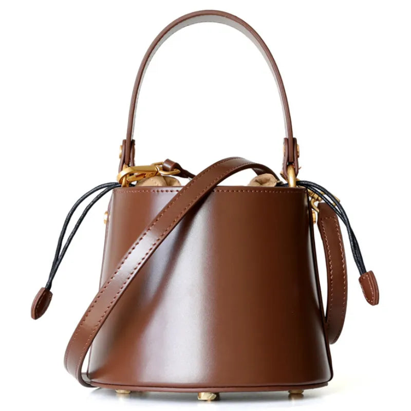 Genuine Leather Mini Drawstring Bucket Bag