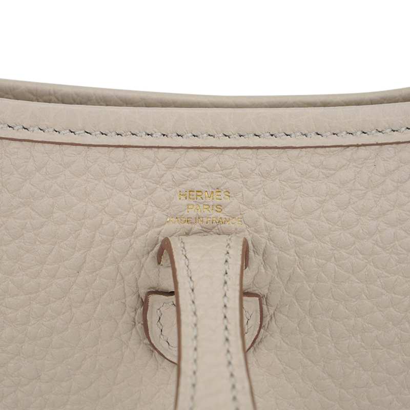 Hermes Mini Evelyne TPM Bag Beton Clemence Leather with Gold Hardware