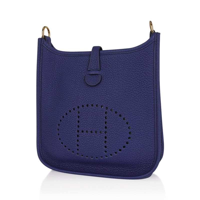 Hermes Mini Evelyne III TPM Bag Blue Sapphire &amp; Blue Indigo with Clemence Leather with Gold Hardware