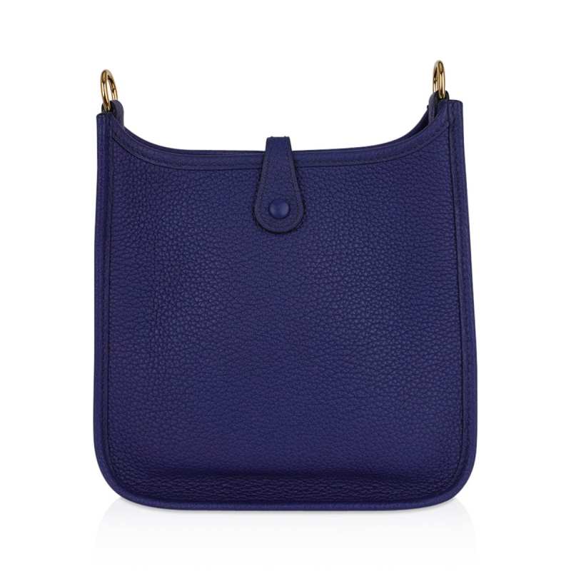 Hermes Mini Evelyne III TPM Bag Blue Sapphire &amp; Blue Indigo with Clemence Leather with Gold Hardware