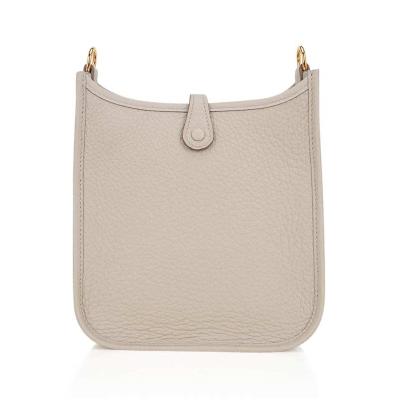 Hermes Mini Evelyne TPM Bag Beton Clemence Leather with Gold Hardware