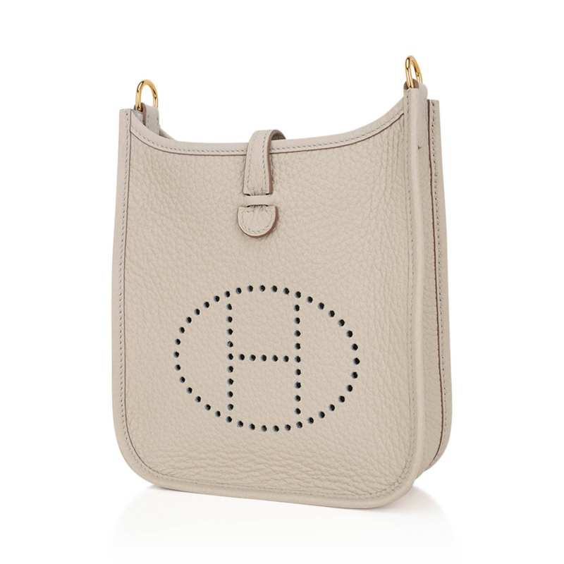 Hermes Mini Evelyne TPM Bag Beton Clemence Leather with Gold Hardware