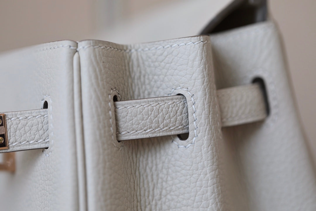 HIghlighting the stiching Close-up of Textured Epsom Leather on a Luxurious Hermes Birkin 